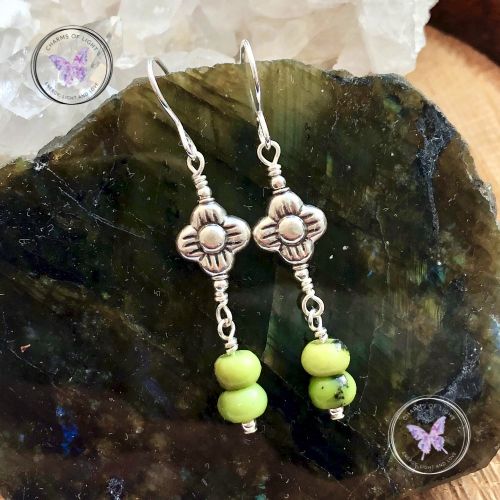 Chrysoprase Silver Flower Earrings